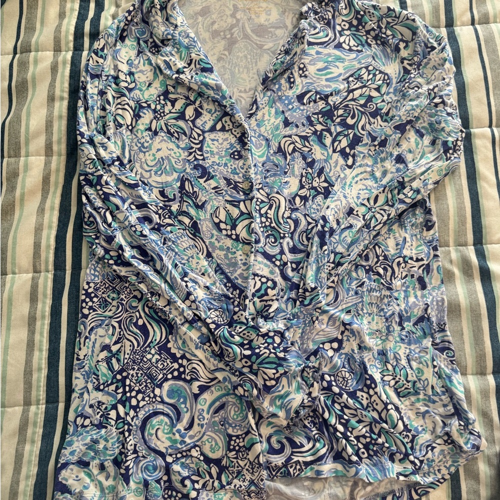 Lilly Pulitzer Blue and White Floral Top